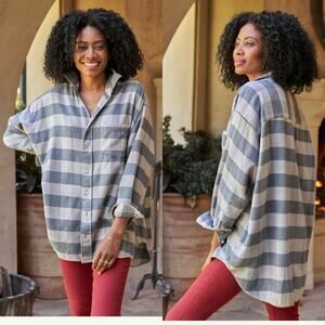 Frank & Eileen Mackenzie Polar Cozy‎ Flannel Gray Check Button-Up Shirt One Size